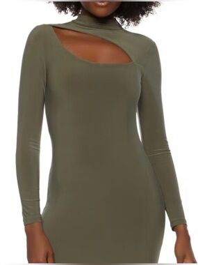 Iris | Bodycon dress w cutout neckline in olive green, size Large